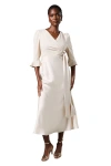 Coast Ruffle Sleeve Satin Wrap Dress In White