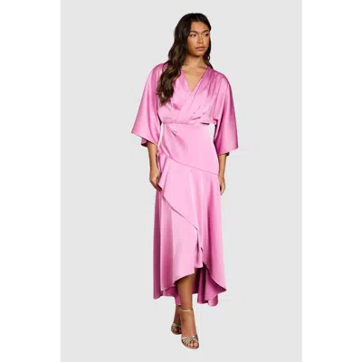 Coast Satin Back Crepe Ruffle Wrap Midi Dress In Pink