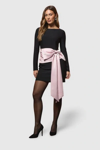 Coast Satin Bow Long Sleeve Mini Dress In Black