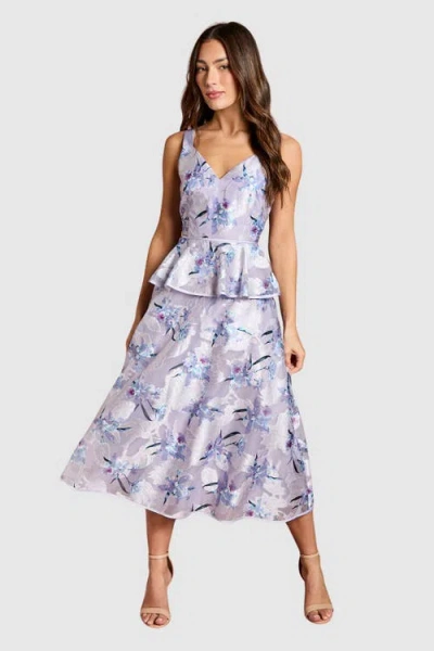Coast Satin Jacquard Midi Dress In Brown