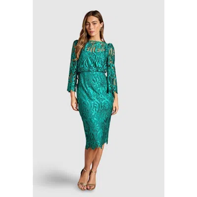 Coast Satin Lace Boat Neck Midi Dress In Green