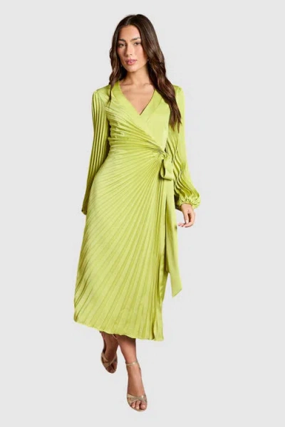 Coast Satin Long Sleeve V-neck Wrap Dress In Green