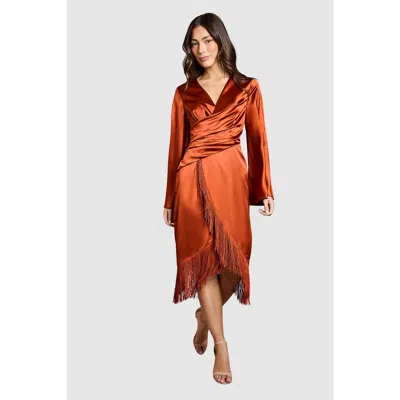 Coast Satin Midi Wrap Dress In Brown