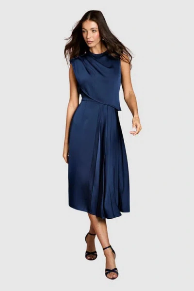 Coast Satin Pleated Midi Dress In Blue