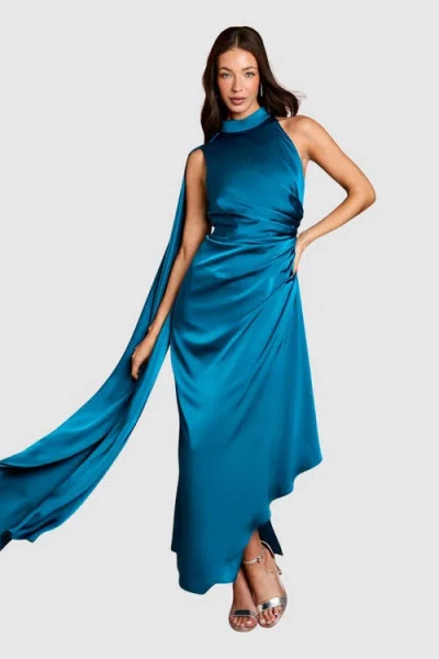 Coast Satin Ruched Waist Cap Midi Dress In Blue