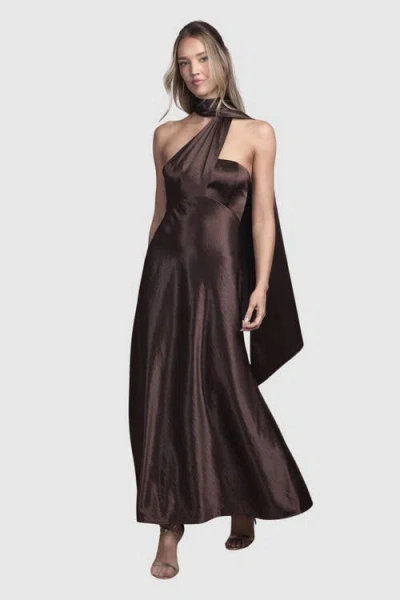 Coast Satin Scarf Detail Maxi Bridesmaid Dress In Brown