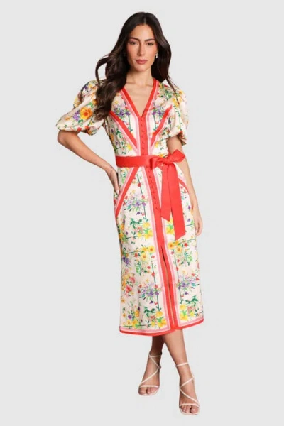 Coast Satin Scarf Print V-neck Midi Dress In Multi