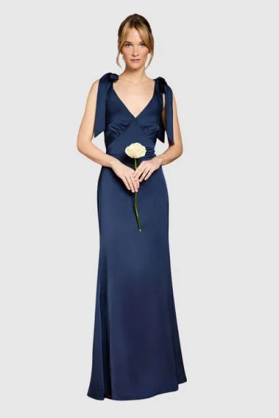 Coast Satin Tie Shoulder Maxi Bridesmaid Dress In Blue