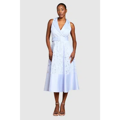Coast Satin Trim Lace Collard Midi Dress In Blue
