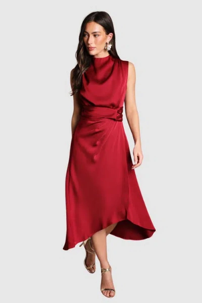 Coast Satin Twist Waist Midi Dress In Red