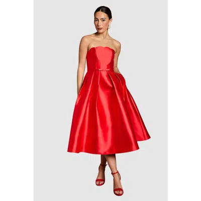 Coast Scalloped Strapless Midi Dress In Red