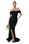 Coast Sequin Bardot Maxi Bridesmaid Dress In Black