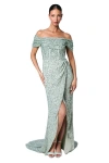 Coast Sequin Bardot Maxi Bridesmaid Dress In Green
