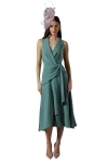 Coast Shawl Collar Ruffle Hem Midi Dress In Green