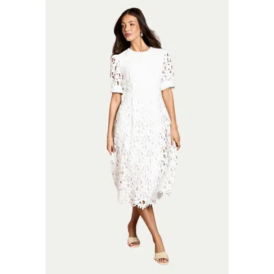 Coast Short Sleeve Lace Midi Dress In White