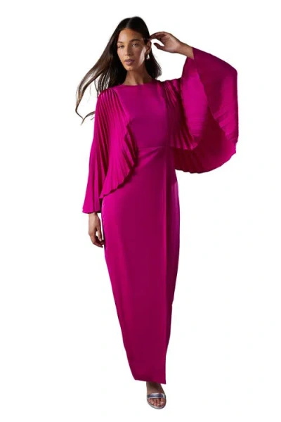 Coast Short Sleeve Pleated Cape Maxi Dress In Pink