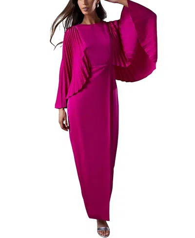 Coast Short Sleeve Pleated Cape Maxi Dress In Purple