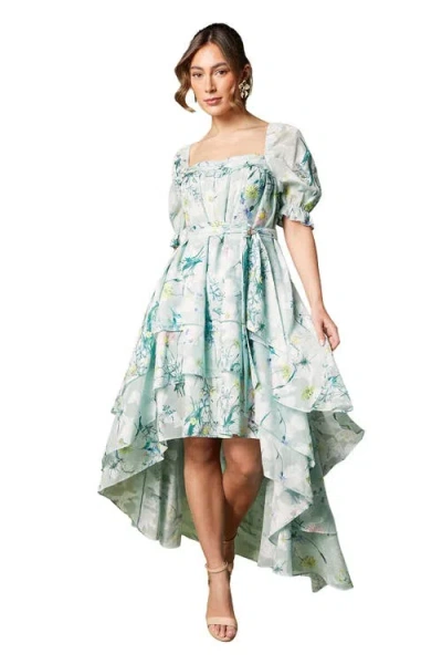Coast Short Sleeve Printed Chiffon Midi Dress In Green