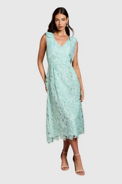 Coast Shoulder Organza Lace Midi Dress In Green