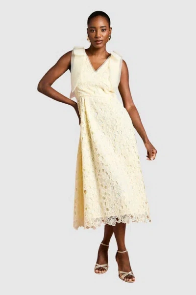 Coast Shoulder Organza Lace Midi Dress In Yellow