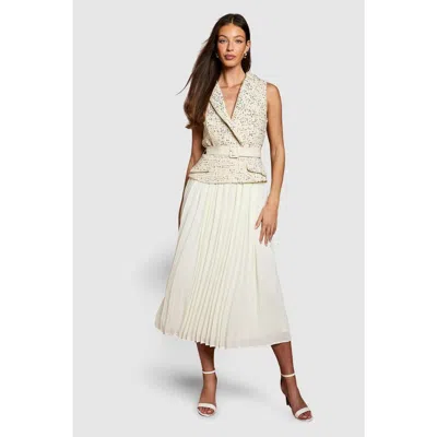 Coast Sleeveless Tweed Belted Midi Dress In Pattern