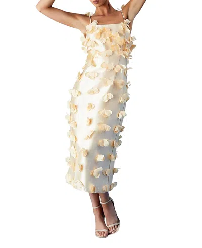 Coast Strappy Satin 3d Floral Midi Dress In Yellow