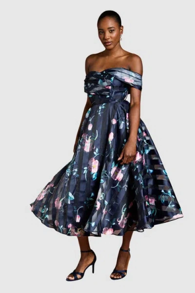 Coast Stripe Organza Pleat Top Midi Dress In Multi