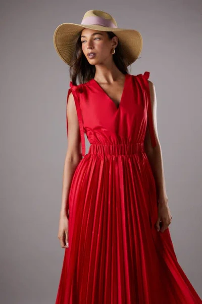 Coast Tie Shoulder Pleated Cotton Dress In Red