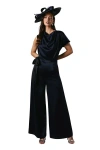 Coast Tie Side Satin Drape Wide Leg Jumpsuit In Blue