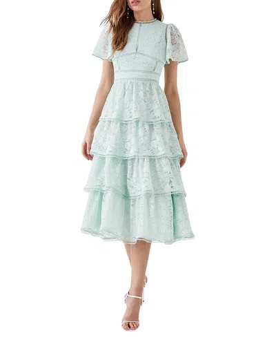 Coast Tiered Lace Dress With Flutter Sleeve In Blue