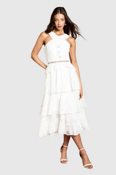 Coast Tiered Lace Halter Neck Midi Dress In White