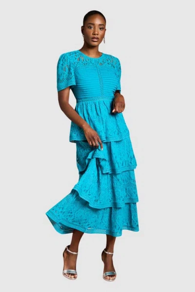 Coast Tiered Lace Midi Dress In Blue