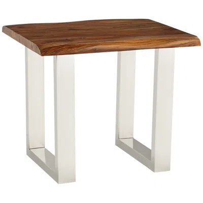 Coast To Coast Raw Edge Brownstone 28" Wide Chrome And Wood End Table