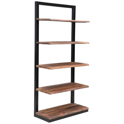 Coast To Coast Raw Edge Brownstone 75" High Black And Wood Etagere Bookcase
