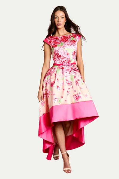 Coast Twill Hi-lo Floral Printed Midi Dress In Pink