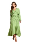 Coast Twill Long Sleeve Wrap Dress With Belt In Green