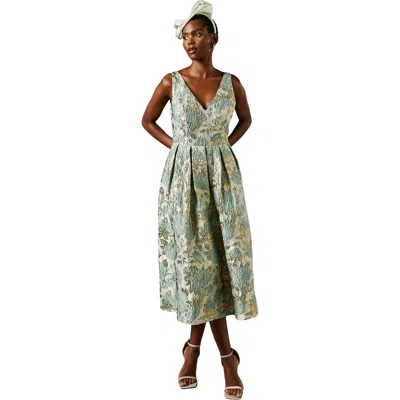 Coast V-neck Jacquard Midi Dress In Gray