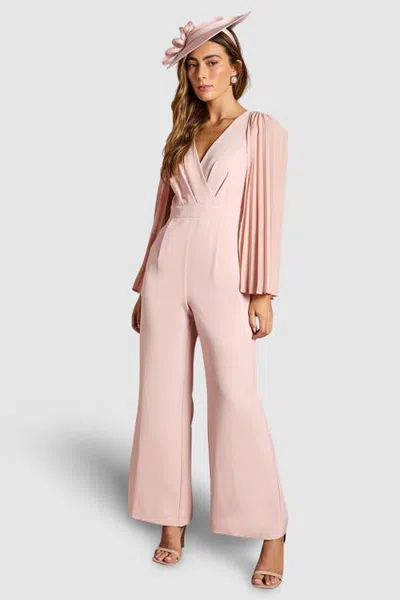 Coast V Neck Pleated Long Sleeve Jumpsuit In Pink