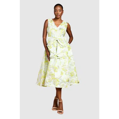 Coast V-neck Bow Jacquard Midi Dress In Green