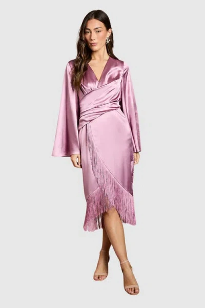 Coast V-neck Fringe Wrap Midi Dress In Pink