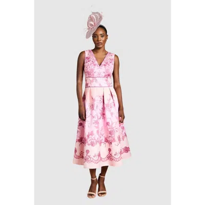 Coast V-neck Satin Floral Print Midi Dress In Pink