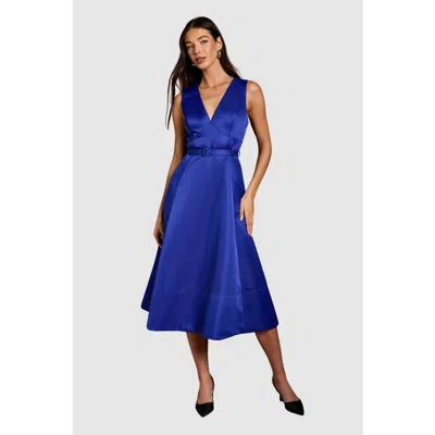 Coast V-neck Satin Midi Dress In Blue