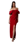 Coast Volume Sleeve Corset Column Maxi Dress In Burgundy