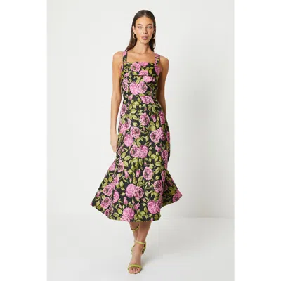 Coast Wide Strap Jacquard Midi Dress In Gold