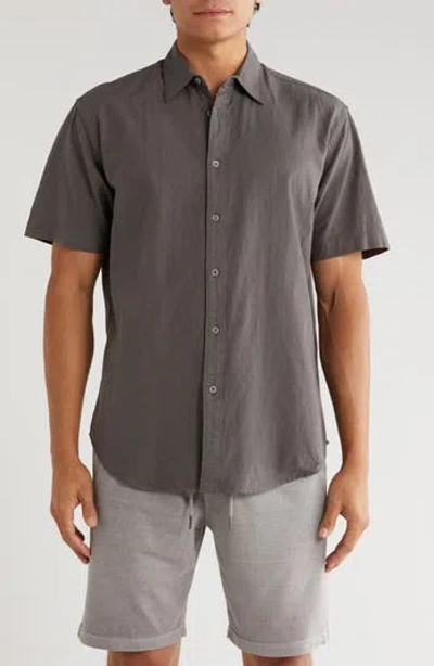 Coastaoro Aarav Short Sleeve Linen Blend Button-up Shirt In Gray