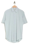 Coastaoro Aarav Short Sleeve Linen Blend Button-up Shirt In Light Blue