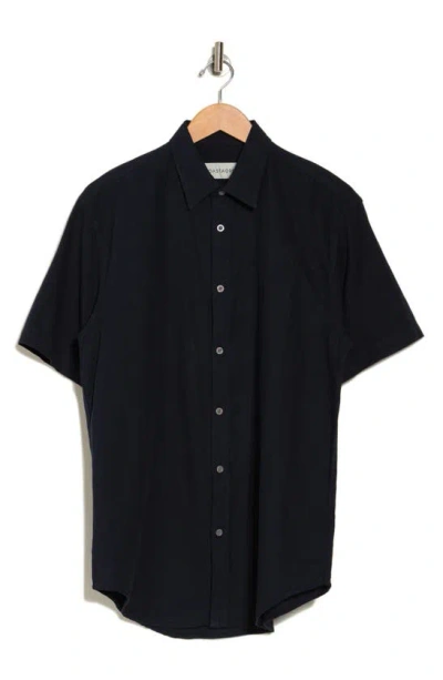 Coastaoro Aarav Short Sleeve Linen Blend Button-up Shirt In Black