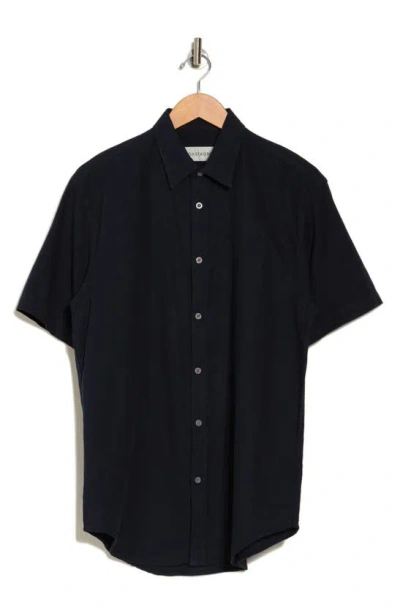 Coastaoro Aarav Short Sleeve Linen Blend Button-up Shirt In Navy