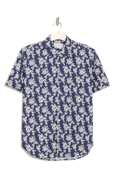 Coastaoro Ashton Floral Cotton Short Sleeve Button-up Shirt In Dark Blue