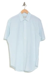 Coastaoro Dax Short Sleeve Linen Blend Button-up Shirt In Teal